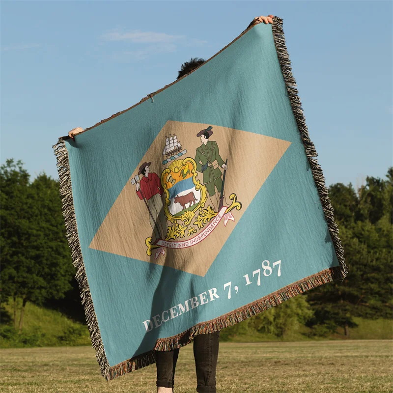 

Gaslight Gatekeep Girlboss Delaware United States of America Jacquard Fringed Woven Throw Blanket