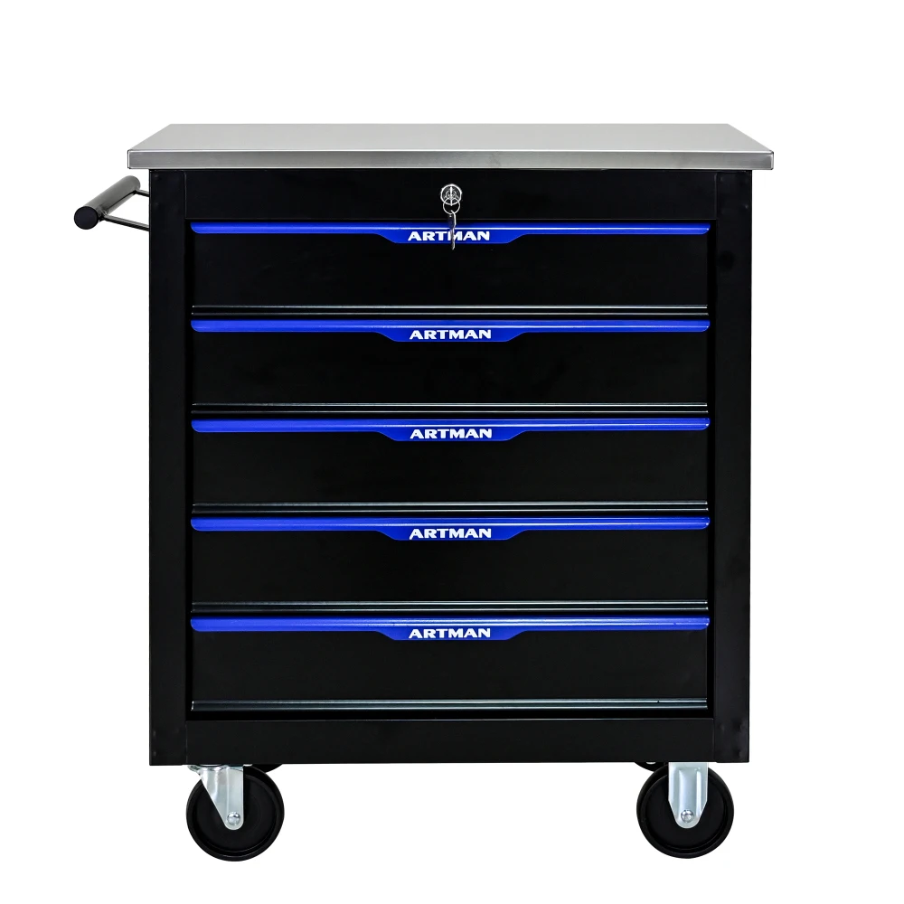 

5 DRAWERS MULTIFUNCTIONAL TOOL CART WITH WHEELS-BLACK BLUE