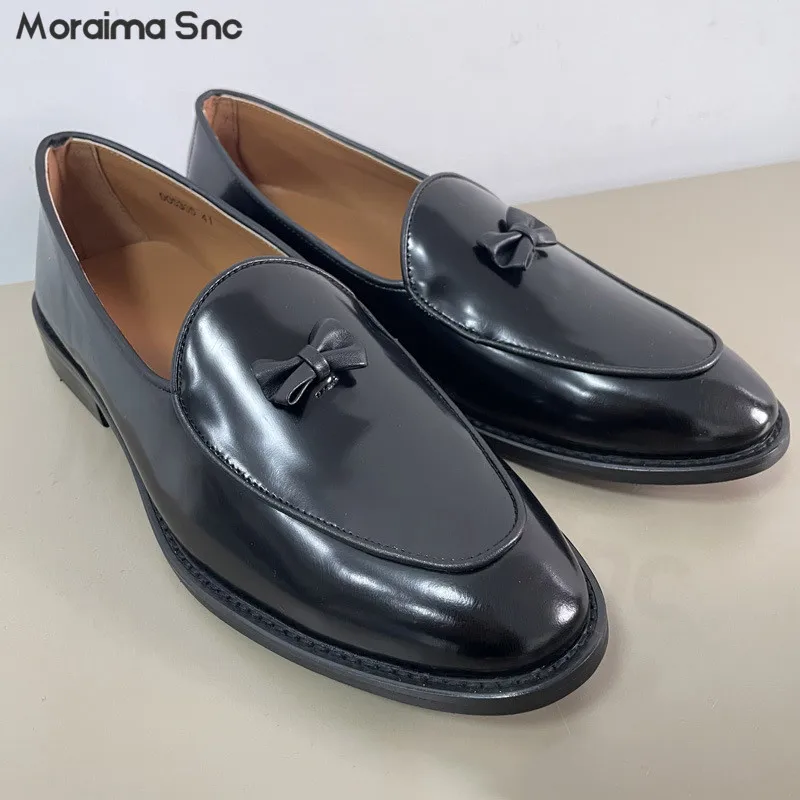 

Black Patent Leather Small Bow Loafers British Style Head Layer Cowhide Men's Leather Leather Shoes Casual Men's Shoes