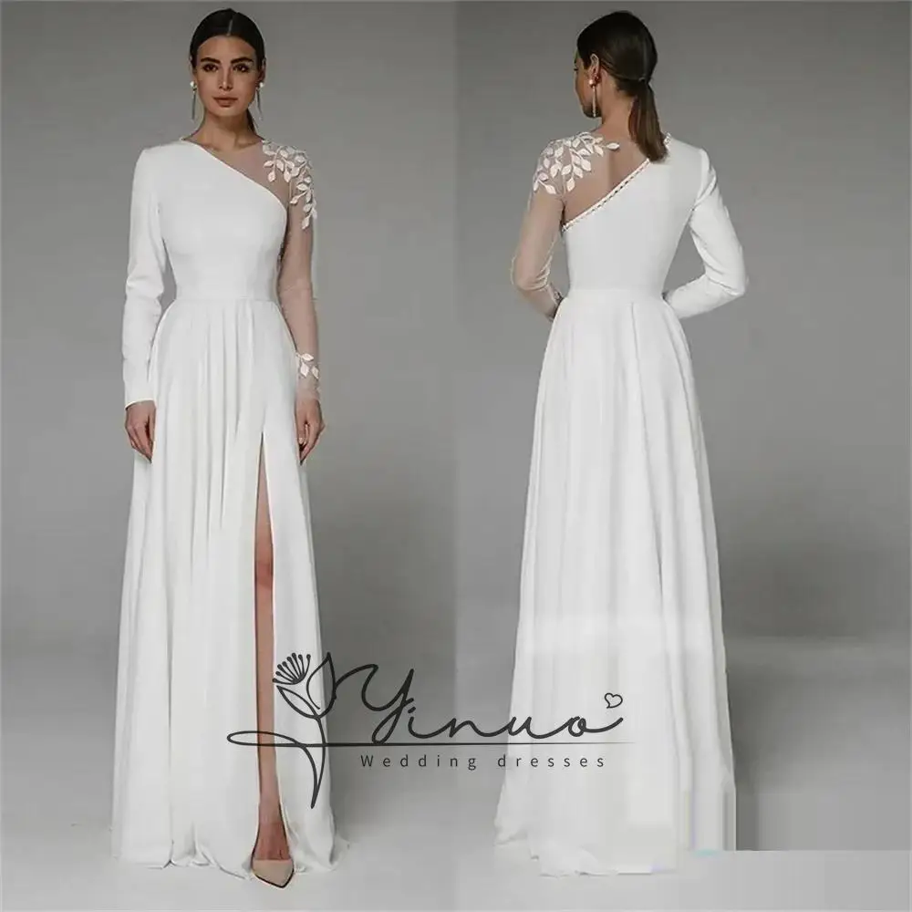 

Saudi Prom Dress Long Sleeves Evening Dress With Split Floor-Length Women Wedding Party Gowns 2025 Arabia