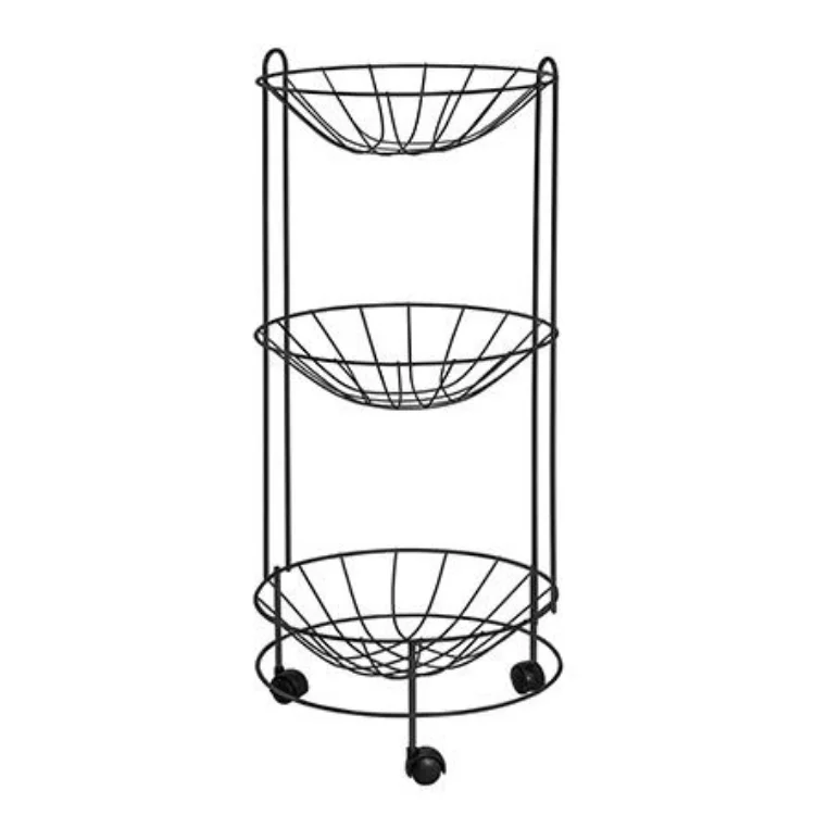 Triple Routes with Wheels Black Round Basket Kitchen Organization