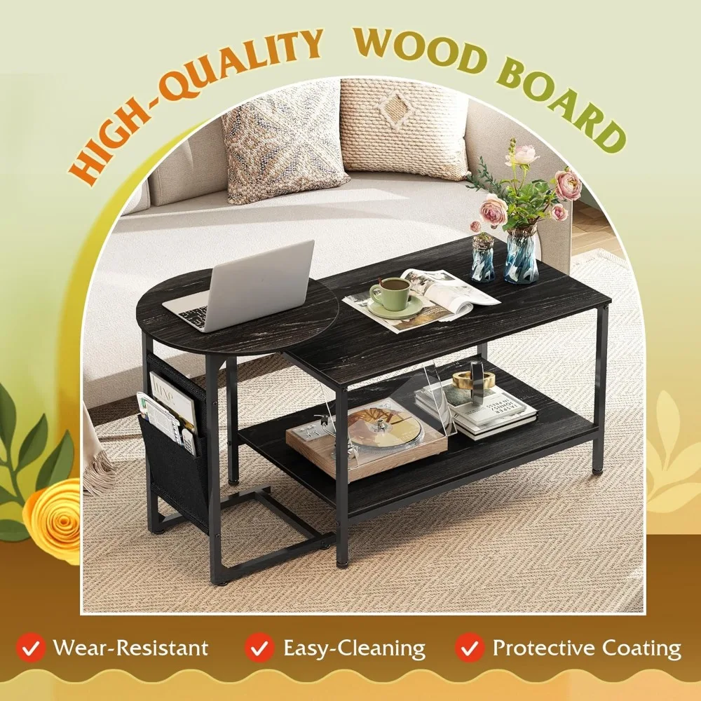 Set Meja Kopi Ruang Tamu Modern, Meja Tengah dan Meja Samping Kecil dengan Penyimpanan, 31.3 dan 18.7 untuk Dekorasi Rumah Kontemporer