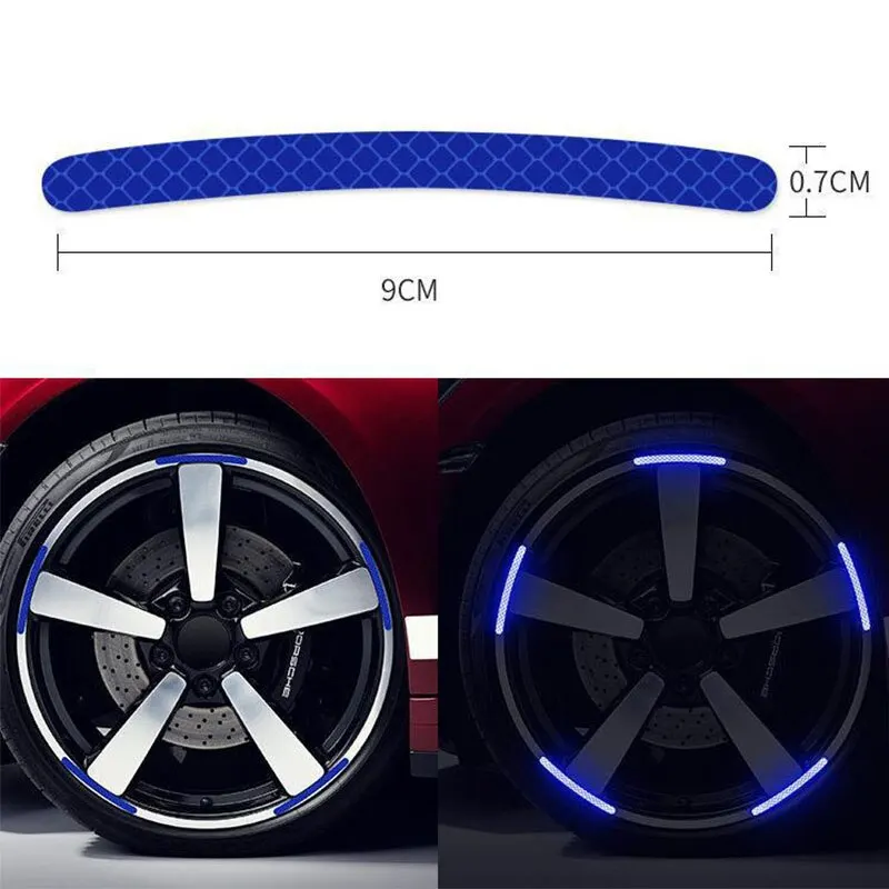 20pcs Car Tire Rim Reflective Sticker Night Safety Warning Strip Motorcycle Bike Auto Wheel Hub Reflector Stickers Decals