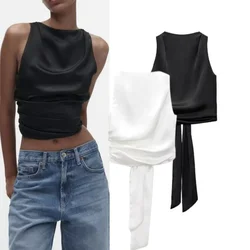 ASDS 2024 Women's Silk Satin Textured Halter Top Top Women Woman Clothing T-shirt Fashion Woman Blouse 2023 Zevity