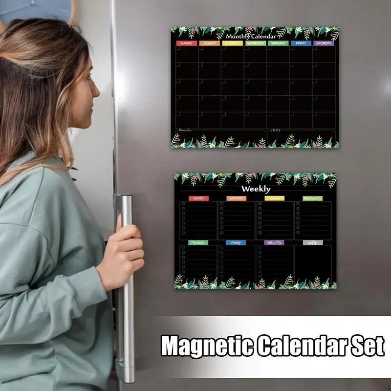 Calendrier magnétique pour salle de classe, ensemble de 3 calendriers pour planificateurs de réfrigérateur avec marqueurs, gommes, Organization murale mensuelle hebdomadaire