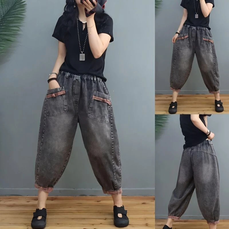 Women Jeans Black Harlequin Denim Jeans Woman Clothing Baggy Trouser Vintage High Waisted Y2k Casual Chic Streetwear Thin Summer