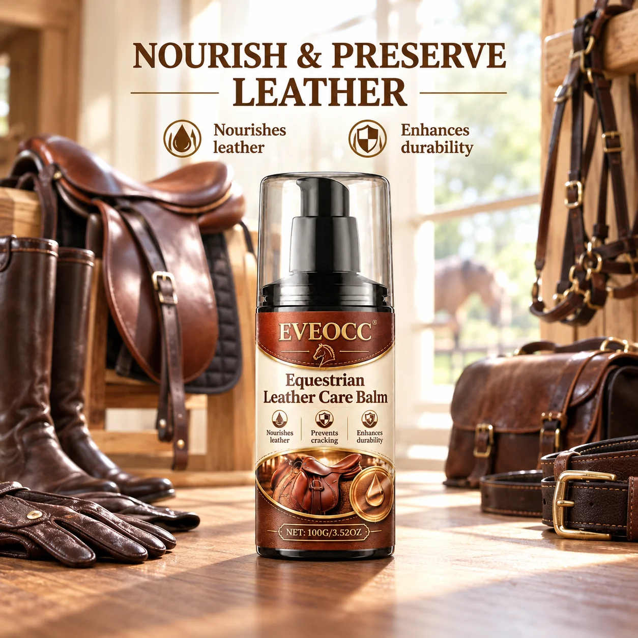 EVEOCC Equestrian Leather Care Balm 100g Leather Conditioner for Saddle Horse Tack Prevent Cracking Nourish Leather