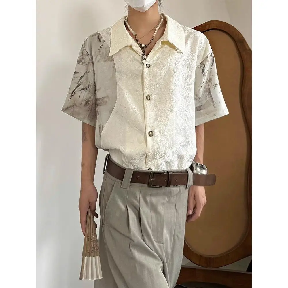 

2026 New Summer Jacquard Lapel Shirt Short Sleeved Men's Shirt