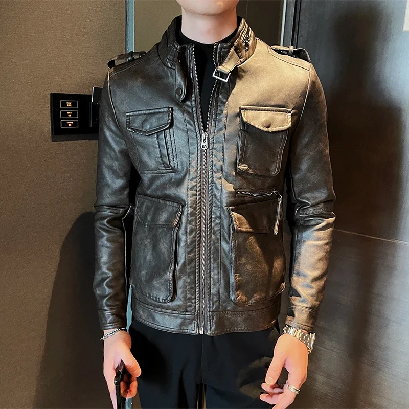 Vintage Style Coat for Rock and Roll Lovers Men Leather Jacket Fashionable Motorcycle Jacket for Men Retro Men's Leather Jacket