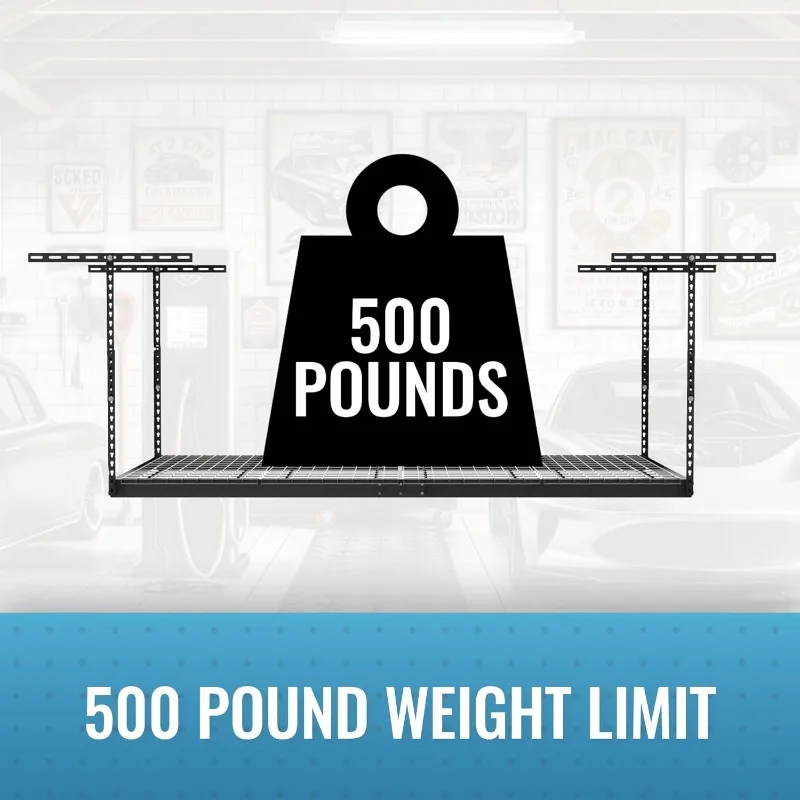 2-حزمة من رف تخزين المرآب العلوي 4 × 8، رفوف السقف للمرآب، رفوف التنظيم، رف معلق قابل للتعديل، #5