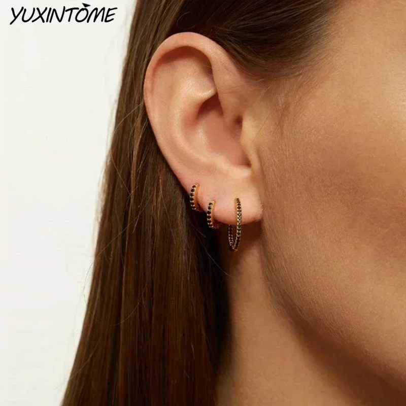 925 Sterling Silver Needle Advanced Geometric Design Black Zircon Series Earrings Women\'s Fashion Wedding Exquisite Jewelry Gift