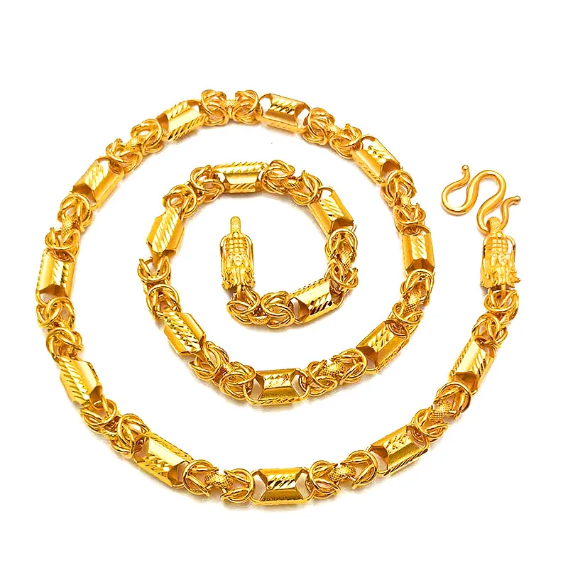10mm Taiwan-style iridescent hexagonal dragon bone chain link 9999gold