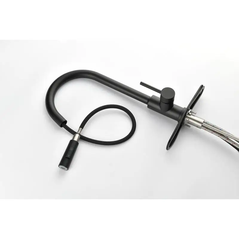 صنبور مطبخ قابل للسحب للأسفل مع رذاذ، تدفق مياه قابل للتعديل، تصميم حديث، سهل التركيب، لمسة نهائية من الفولاذ المقاوم للصدأ، مقبض واحد، #3