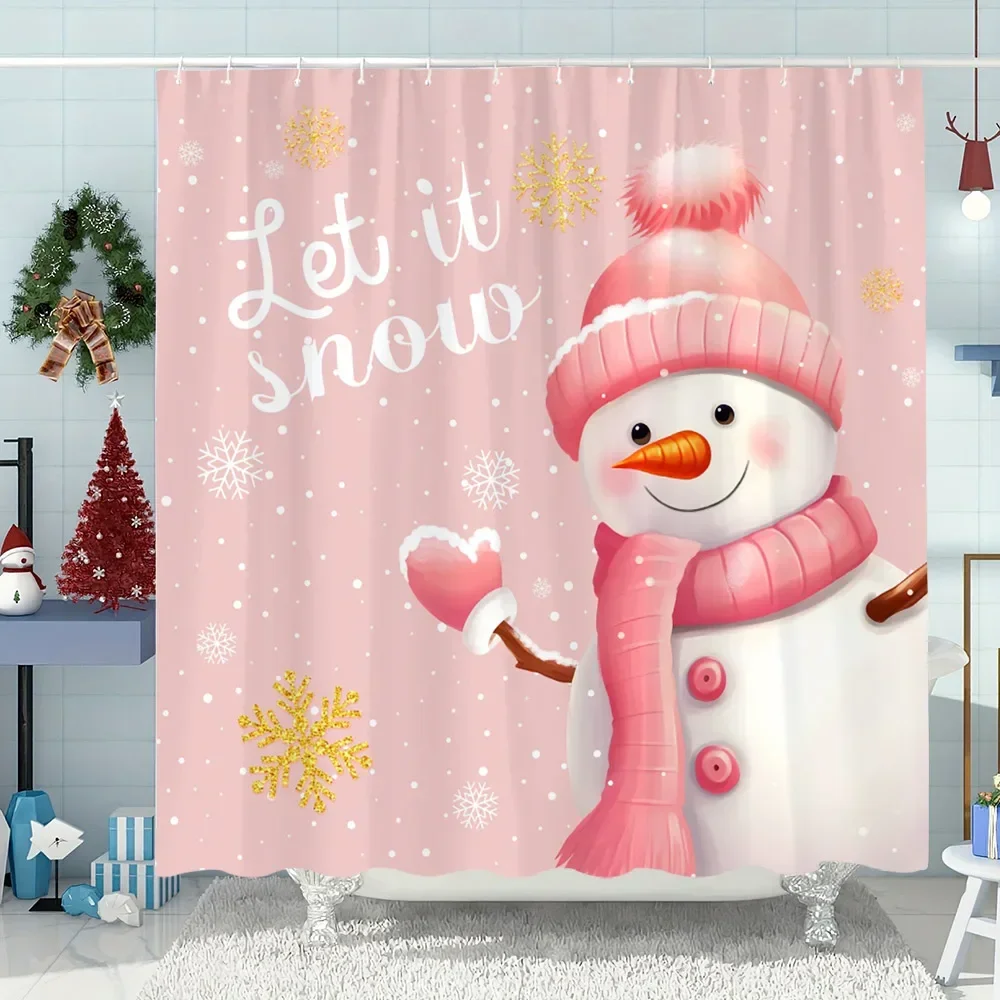 Snowman Christmas Tree Shower Curtain Merry Christmas Gift Polyester Fabric Home Shower Curtain Bathroom Decoration with Hooks