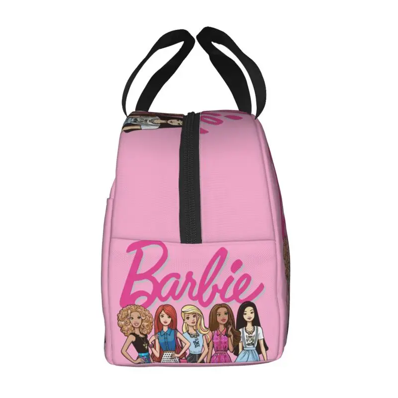 Custom Pink Girl Barbie Lunch Bag Reusable Cooler Thermal Insulated Bento Box For Women Kids School Travel Food Tote Bags