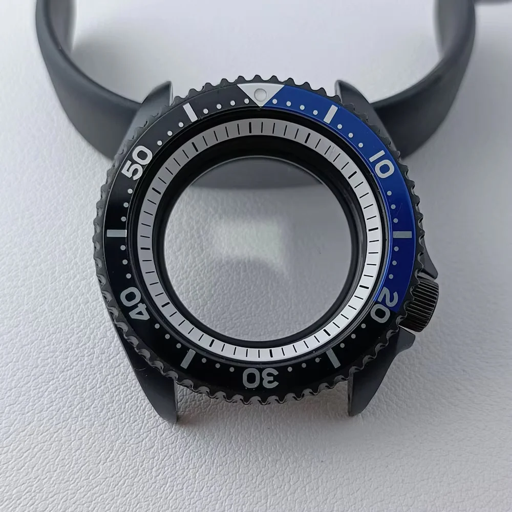 NH35 حالة 42 مللي متر ساعات رجالية فضي/أسود لديها حلقة الصلب حالة صالح NH35 NH36 صندوق ساعة الطلب الياقوت الطائرة الزجاج 22 مللي متر حزام