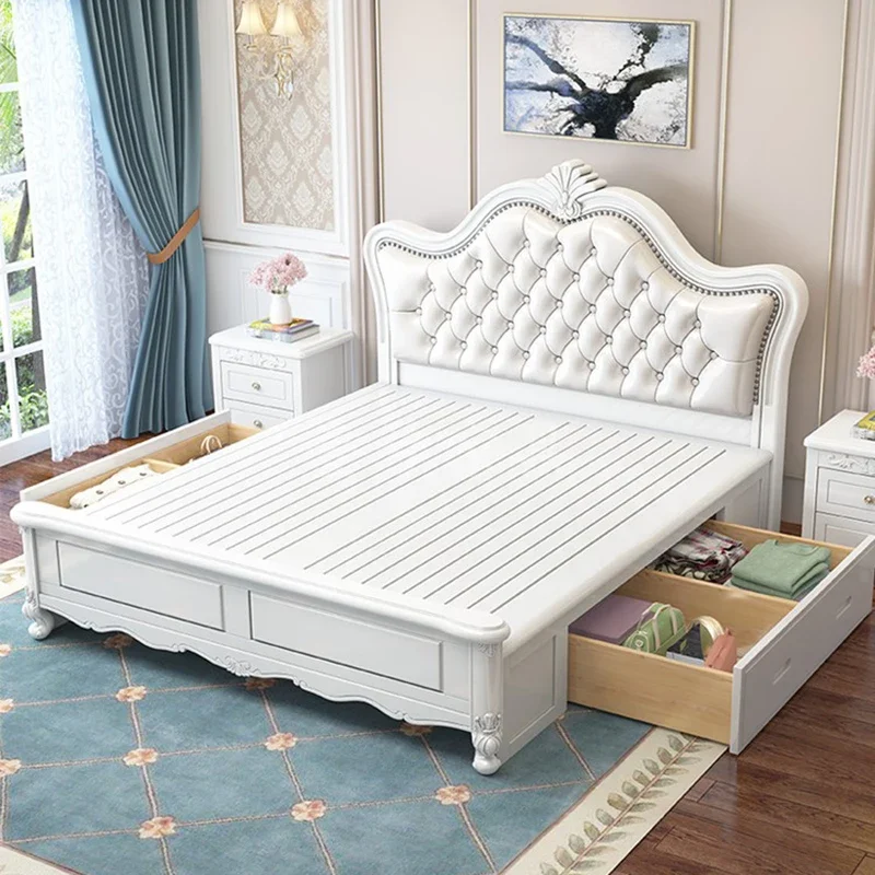 European Simple Bed Beauty Modern Double Bedroom Design Girls Bed Luxury Wooden King Size Sleeping Letto Matrimoniale Furniture