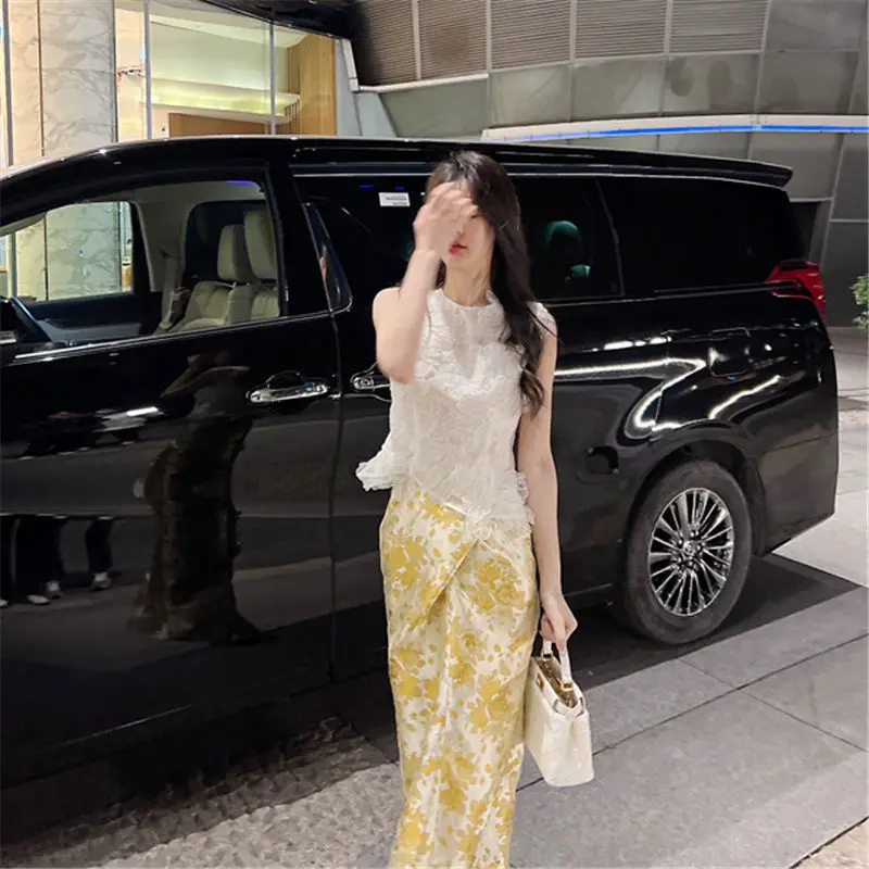 

Женская модная летняя юбка А-силуэта с высокой талией, регулируемая, с вышивкой тай-дай, винтажная, с разрезом, для повседневной носки