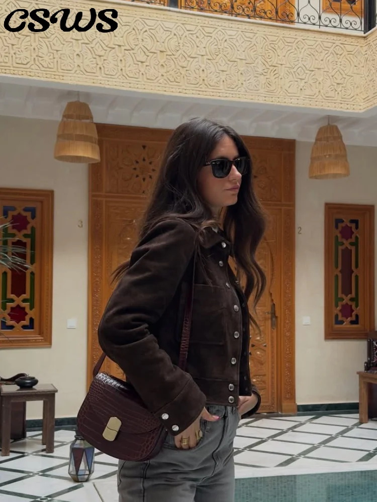 

Повседневные замшевые короткие куртки женские городские однотонные однобортные пальто с отложным воротником женские 23 осенние женские офисные уличные пальто