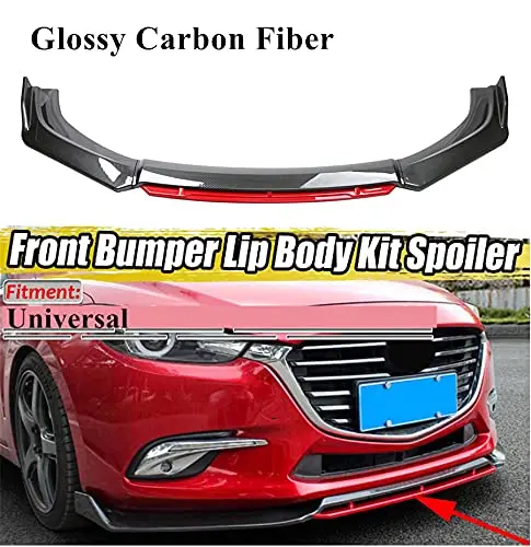 

Carbon Fiber Style Car Front Bumper Splitter Diffuser Spoiler Chin Red Lip Trim