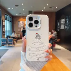 INS Kitten Christmas Tree Phone Case For iPhone 16 15 14 13 12 11 Pro Max XR XS MAX 7 8 PLUS MINI Y2K Matte Shockproof Covers
