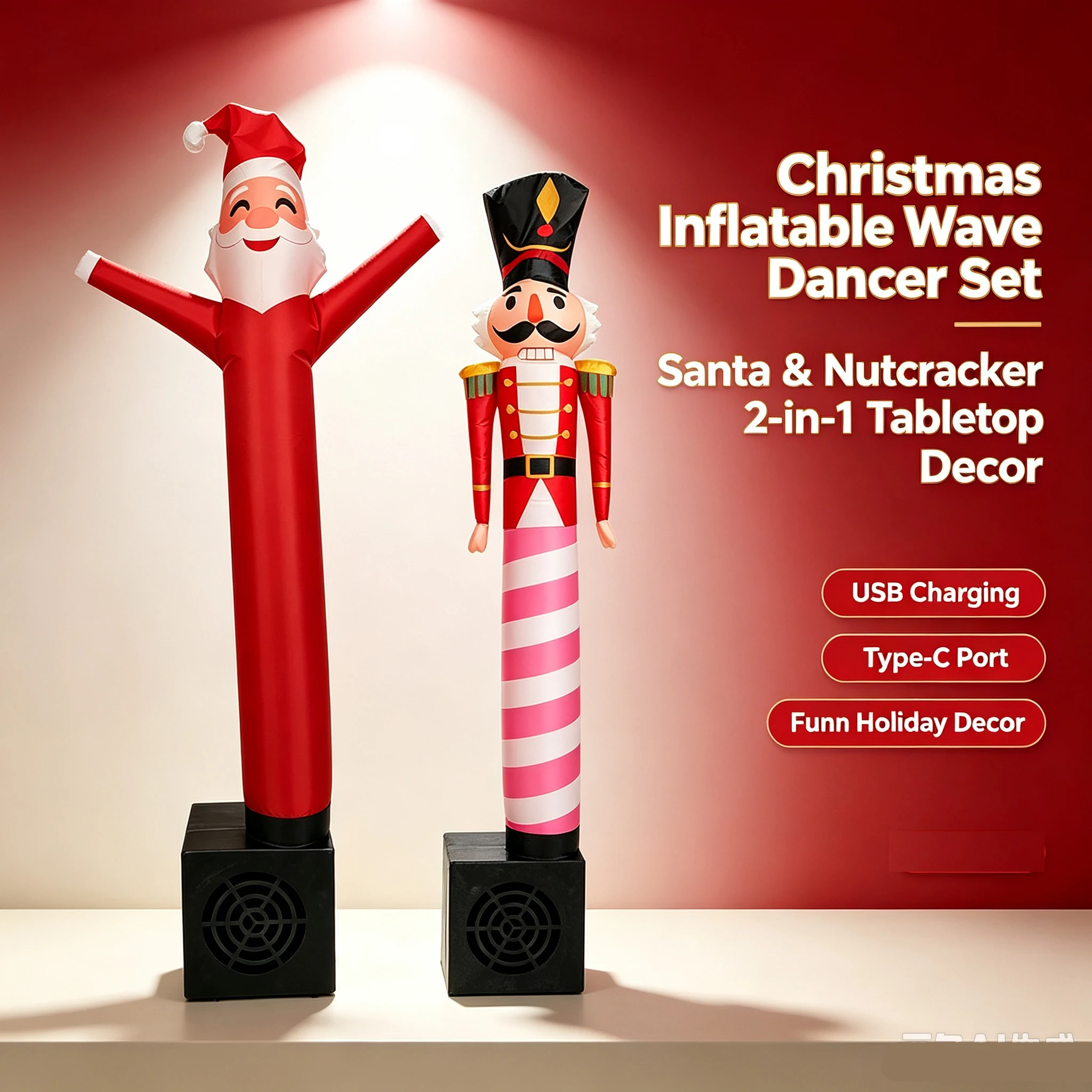 Mini Christmas Inflatable Wavy Dancer, Santa Air Puppet Tabletop Dancing Inflatable Toy with Type-C USB Powered for Xmas Party