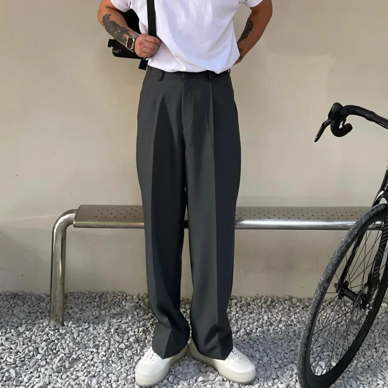 Gray Suit Pants Men Fashion Business Society Mens Dress Pants Korean Loose Straight Pants Mens Office Formal Trousers M-2XL