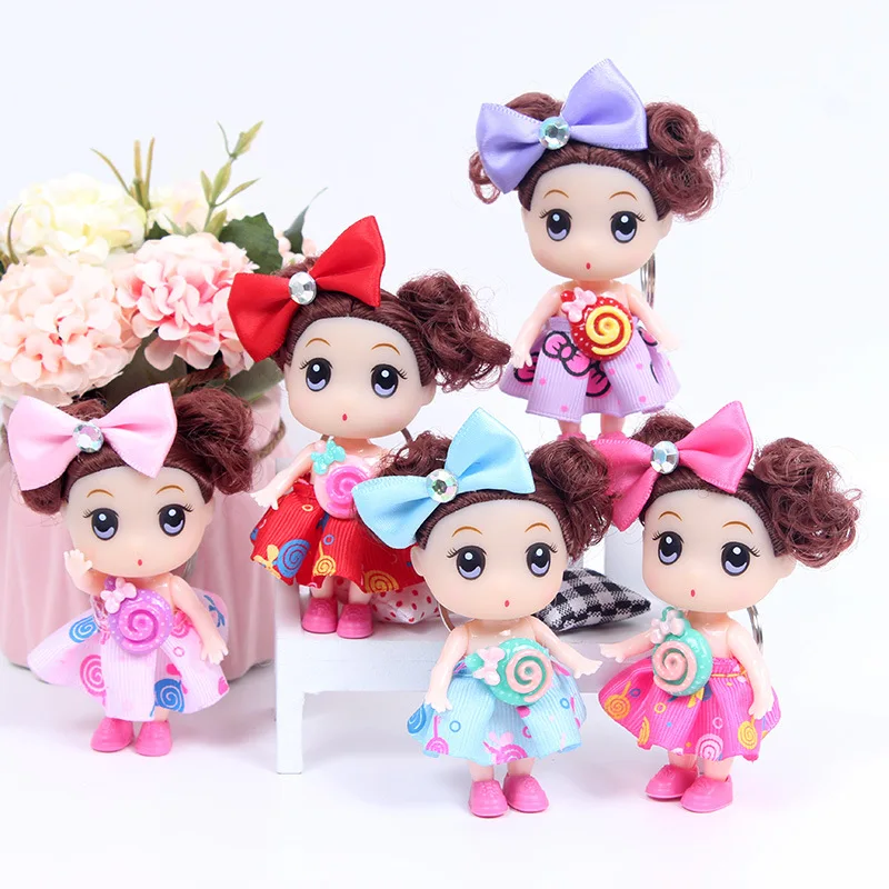 5PCS/set 9cm Creative girl princess doll keychain cute doll action doll toy mini doll bag pendant children play house toy gift