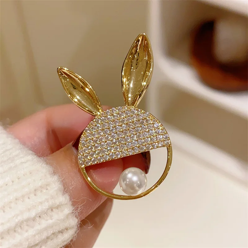 Rabbit Brooches Gold Color Women Girl Fashion Jewelry Accessories Party Birthday Gift Cute Lovely Animal Brooch