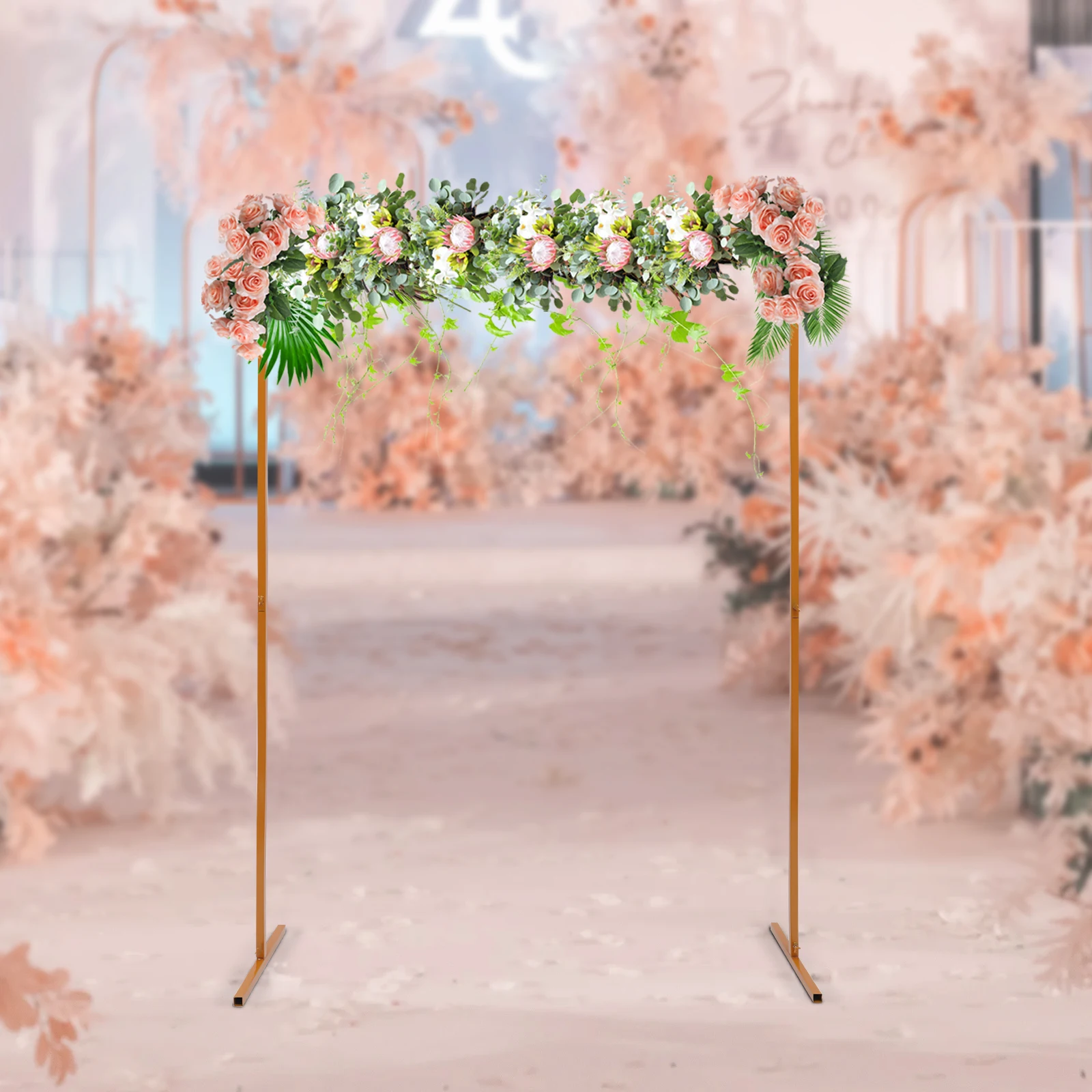 6.6x4.9FT Metal Arch Backdrop Stand Gold Wedding Arch Rack with Base Balloon Arched Frame for Ceremony Birthday Party Home Decor