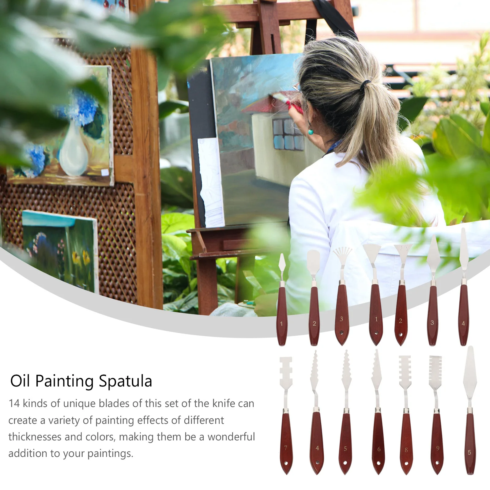 

14Pcs Oil Painting Spatula Set Stainless Steel Wood Handle Color Mixing Tools for Acrylic Oil Paint Texturing Scraping
