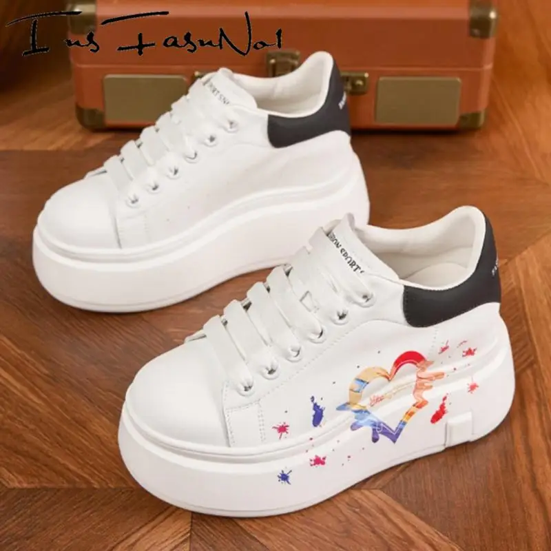 

Mixed Color Chunky Heel Platform Women Sneakers Fashion All Match High Heel Casual Trainers Teenis Female Runway Sport Shoes Ins
