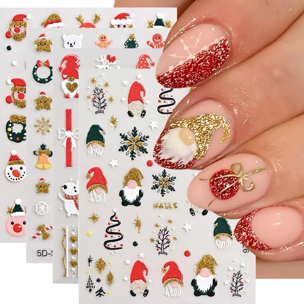 1 قطعة 5D المجسم الذهبي بريق عيد الميلاد مسمار ملصقا الكرتون سانتا ندفة الثلج الأحمر القوس كريستال الكرة مسمار صائق عيد الميلاد مسمار الشريحة #5