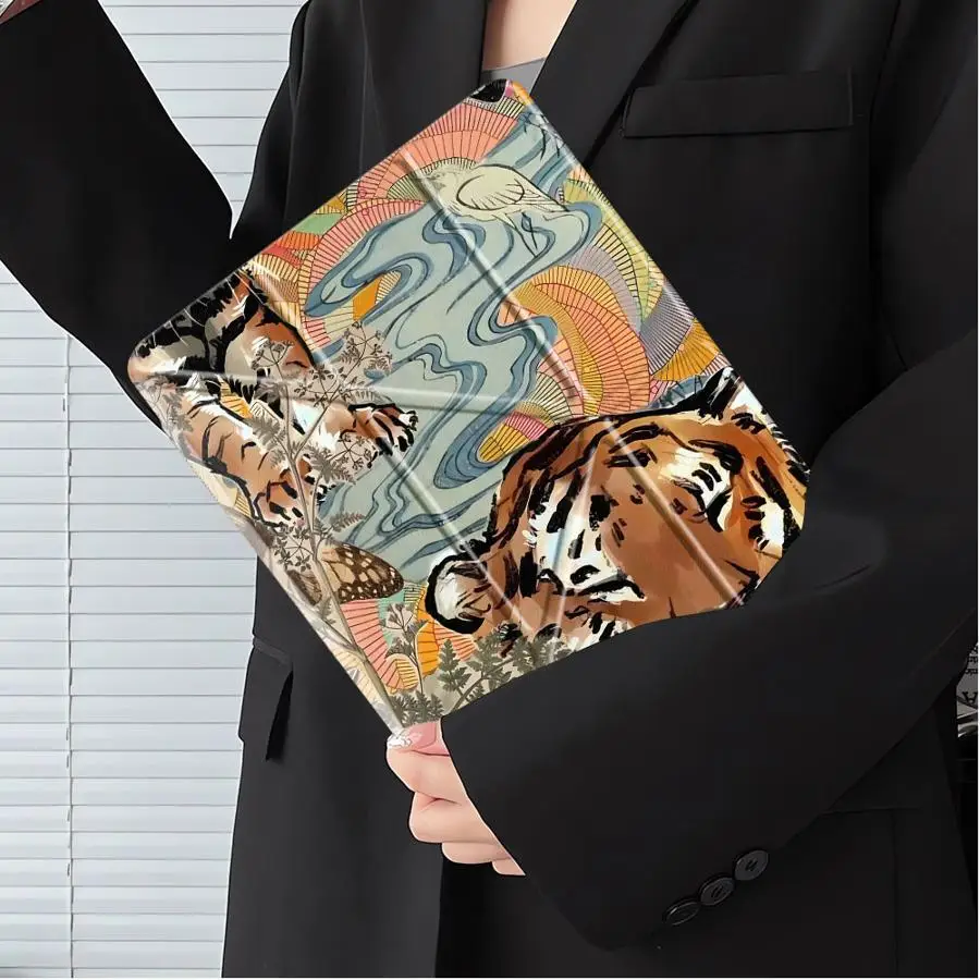Lazy Tiger Design Holder Cover Tablet Case For iPad Mini 6 7 Pro 11th 10th 9th 8th 7th 12.9inch Air 4 5 M3 M2 M4 11inch Pro 2025