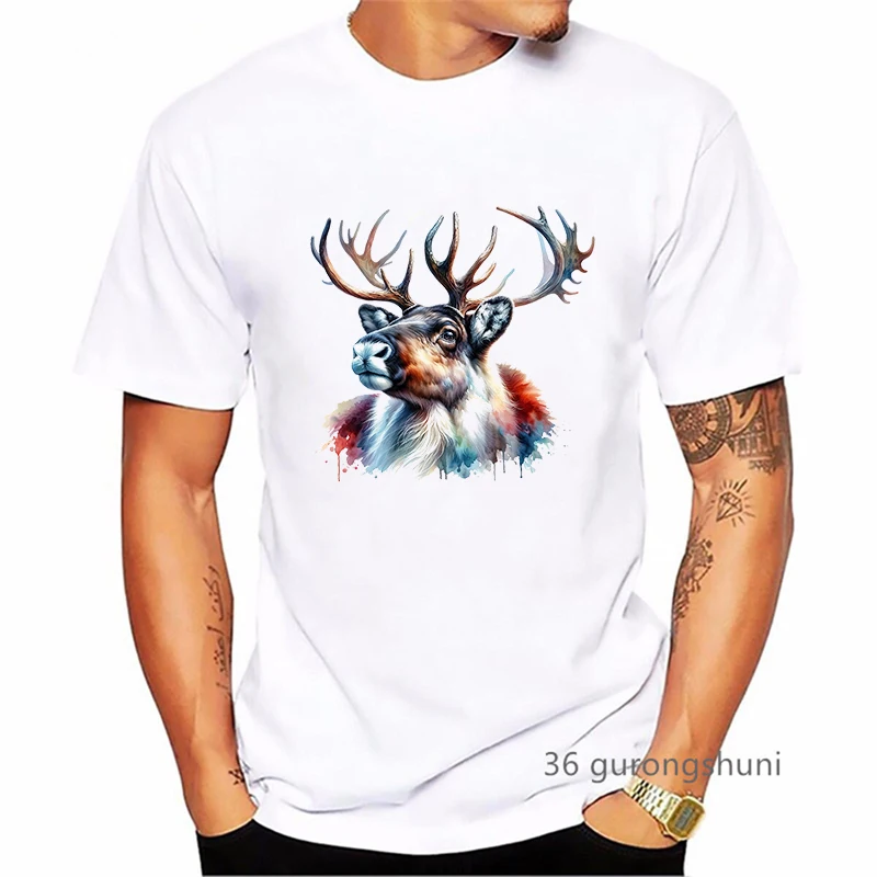 

New Majestic Reindeer Amimal Printed T Shirt Men'S Clothing Funny White Tshirt Homme Summer Short Sleeve T-Shirt Streetwear