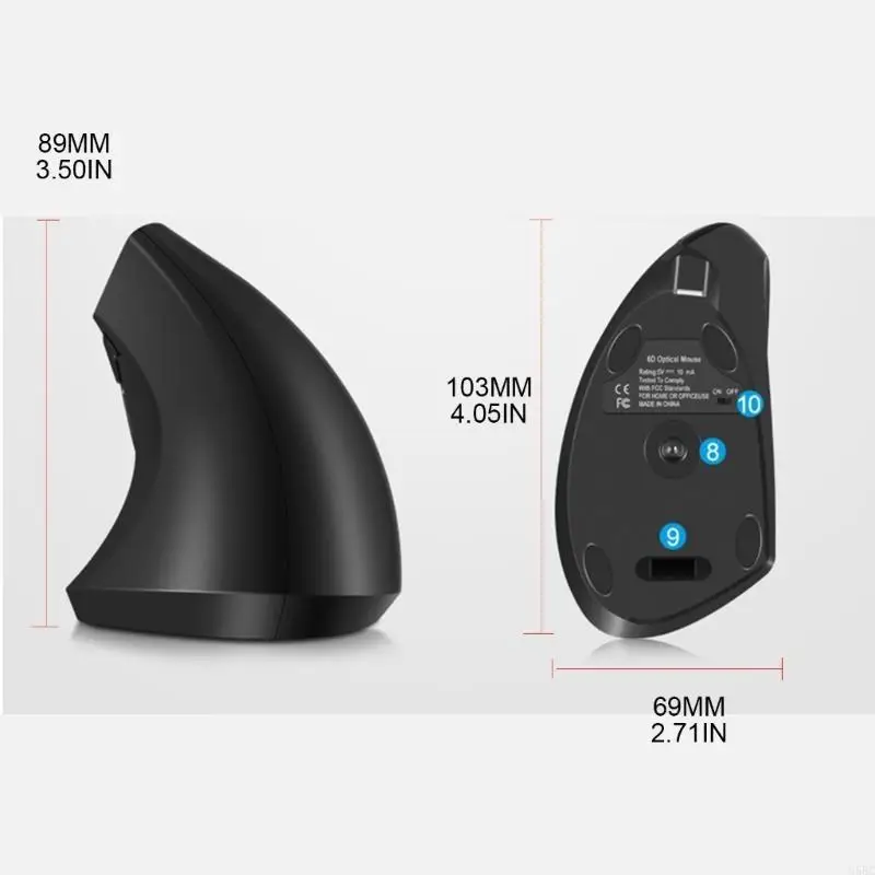 U55C 6 Keys Ergonomic Vertical Mouse 2.4G USB Wireless Computer Gaming Mice RGB Light 2400DPI Auto Sleep Optical Mause