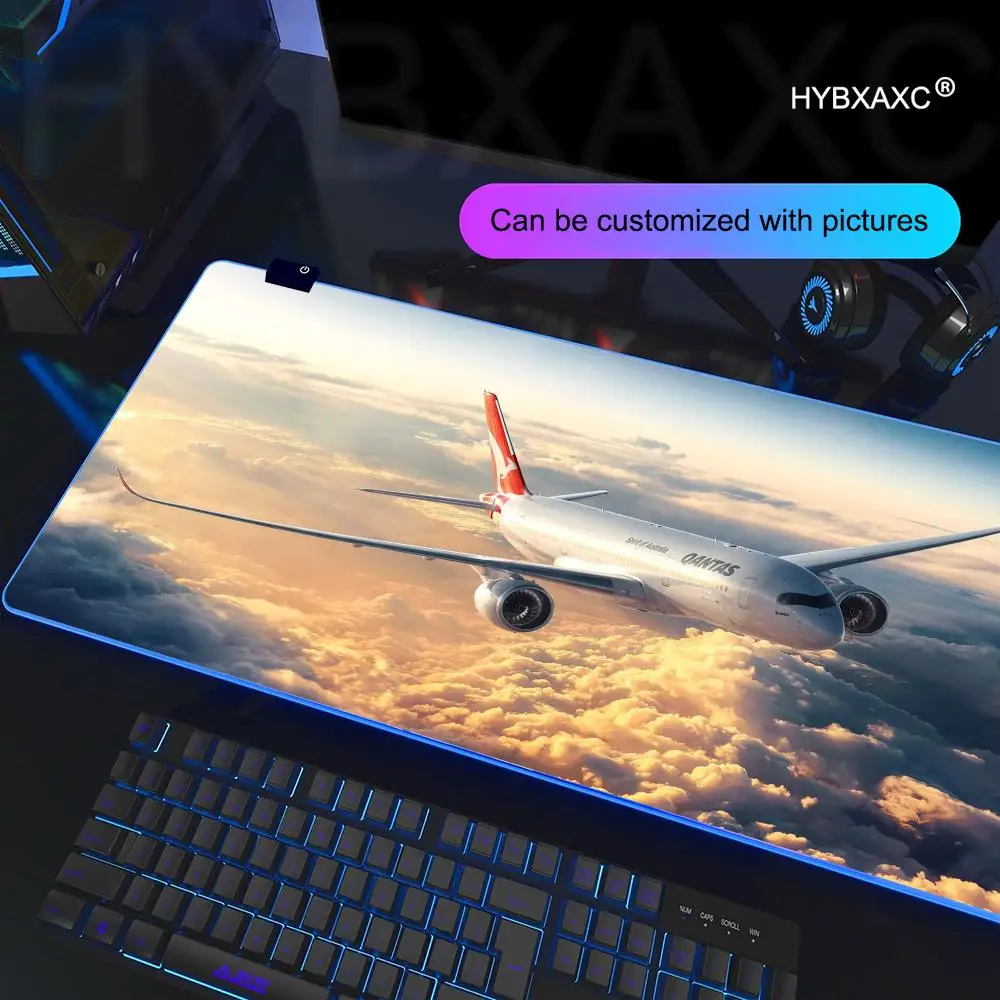 Xxl 100x50 avião vôo nuvens mouse pad rgb gaming mouse pad tapete de mesa hd gamer grande luz led xxl hymxaxc mouse pad