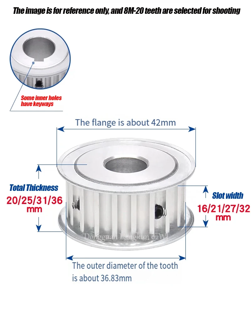 HTD-8M 16 Teeth Timing Belt Pulley Pitch 8mm AF-type With Keyway Drive Pulley Teeth Width 16/21/27/32mm Bore 8/10/12mm