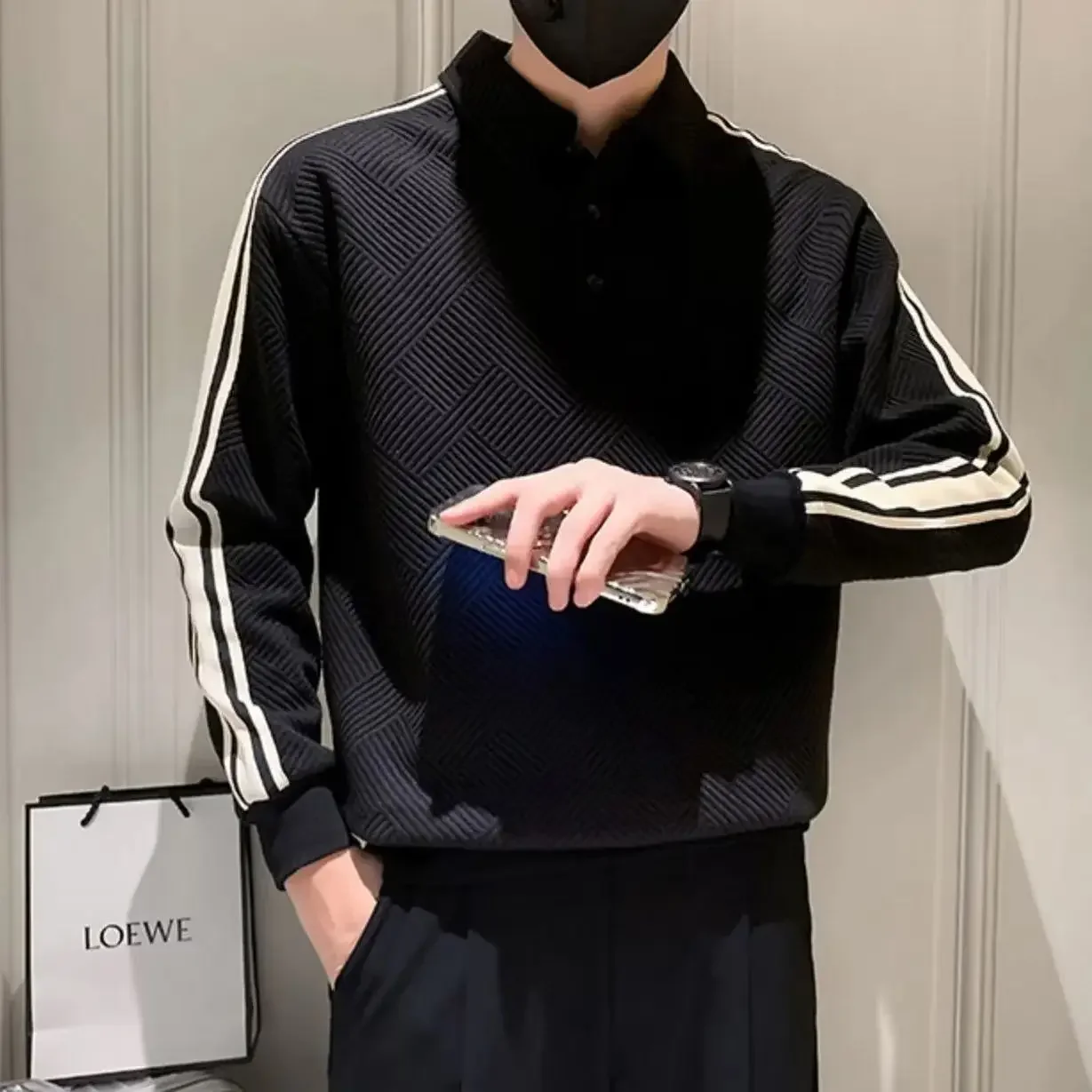 

Mens Polo Shirts Casual Pullover Baggy Black Regular Fit Cotton High Quality Streetwear With Collar New Tee Emo Male Sweatshirts