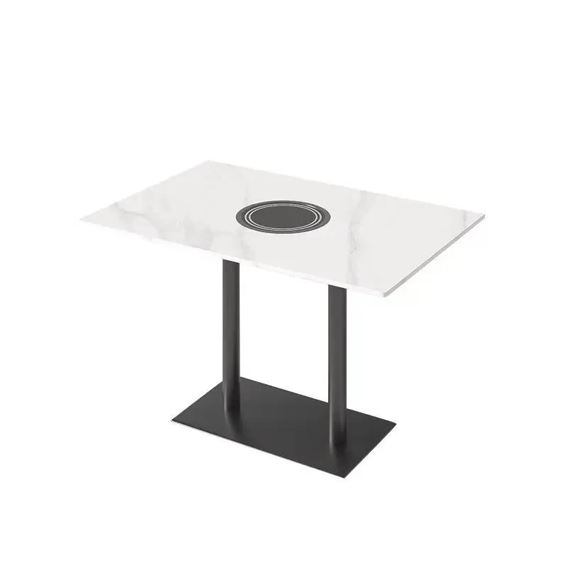 Modern Marble Hot Pot Table with Gas Stove and Induction Cooker Anti Scalding E1 Detachable Rectangular for Restaurant Hotel