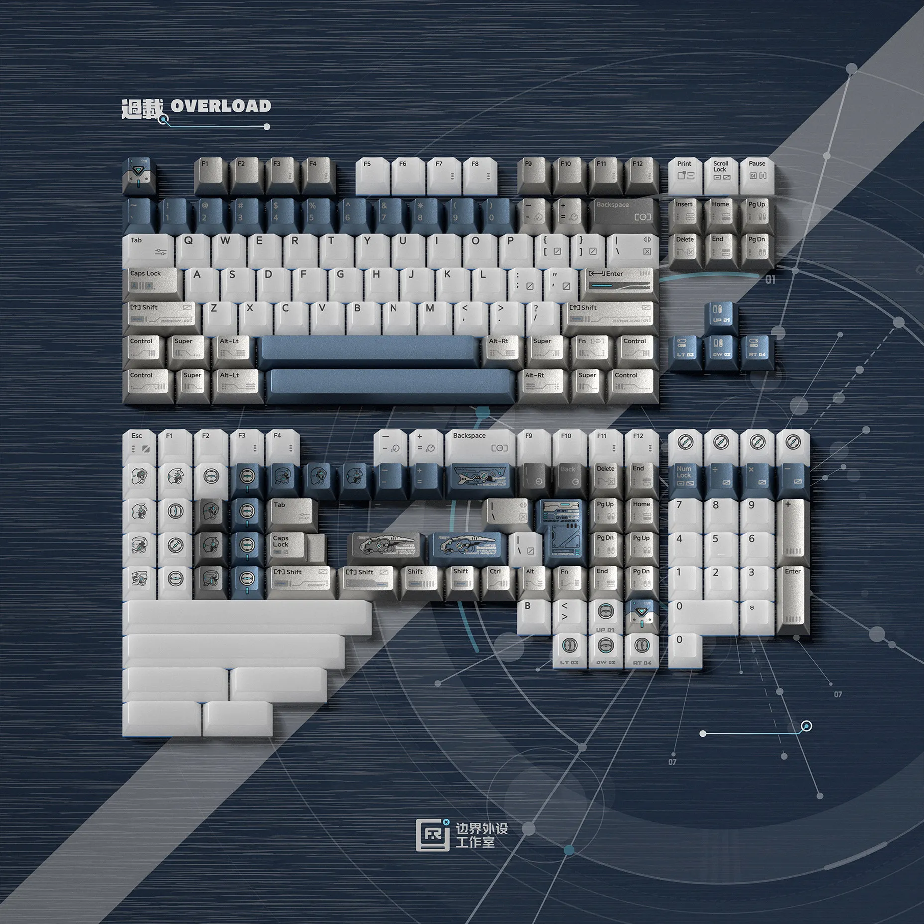 Custom Overload Theme Keycaps by Boundary Gear, Smoky Translucent Metallic PBT PC 1.7mm Cherry Profile for NuPhy Halo MX Board