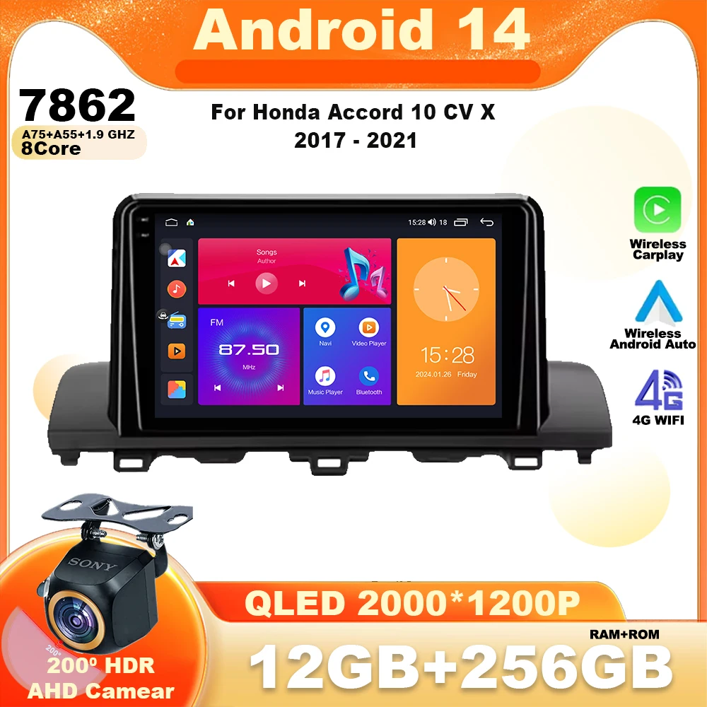 

Android 14 For Honda Accord 10 CV X 2017 - 2021 Car Radio Multimedia Video Player Navigation GPS 4G Stereo Wireless Carplay BT