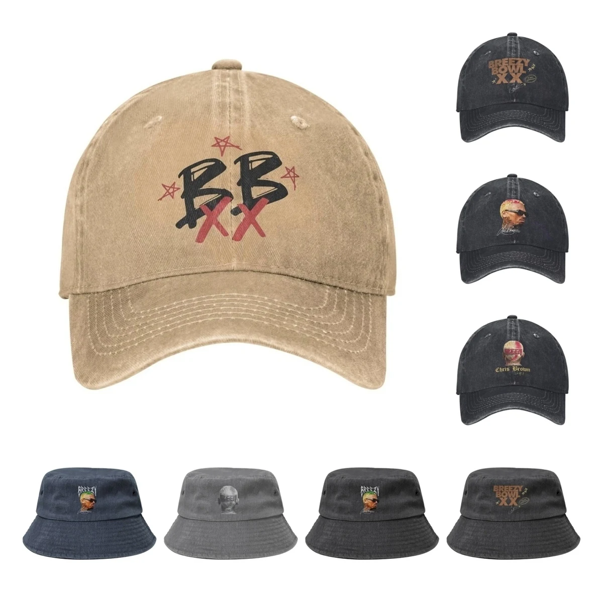

Rapper Chris Brown Breezy Bowl XX Tour Baseball Cap Vintage Distressed Cotton Sun Cap Unisex Golf Adjustable Fit Caps Hat