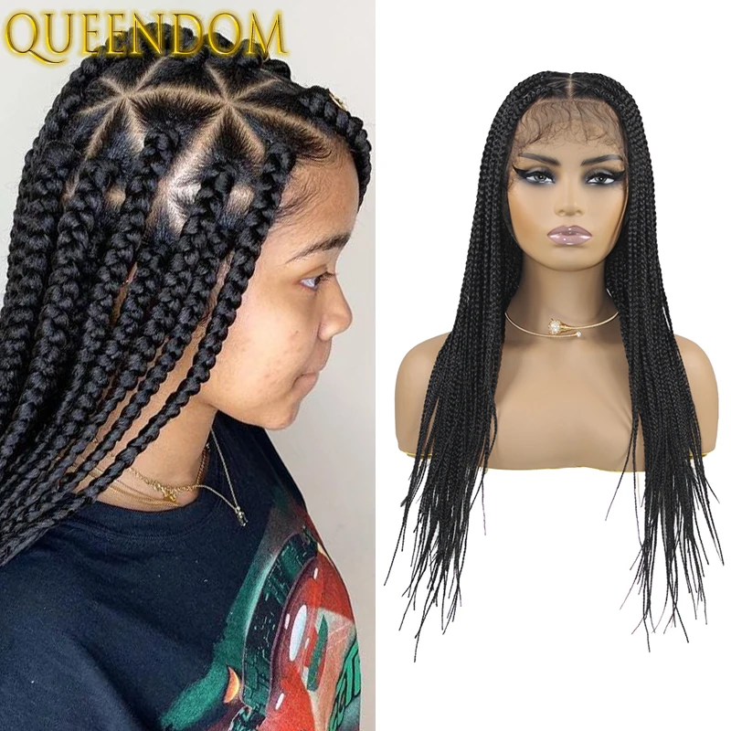 

26 Inch Full Lace Medium riangle Braid Wig Knotless Box Braids Lace Frontal Goddess Wig Synthetic Cornrow Braided Glueless Wigs