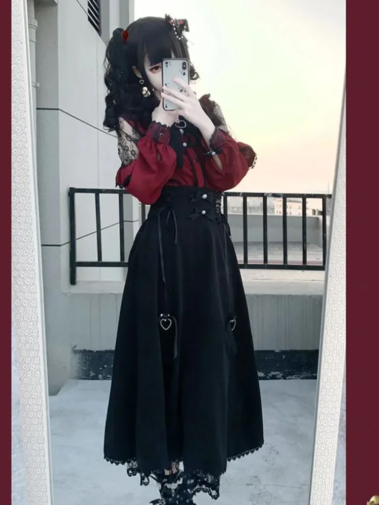 Kawaii Frauen Shirts Lolita Y2k Nette Japanischen Stil Bluse Elegante Langarm Süße Tops Casual Ästhetischen Hemd Camisas De Mujer