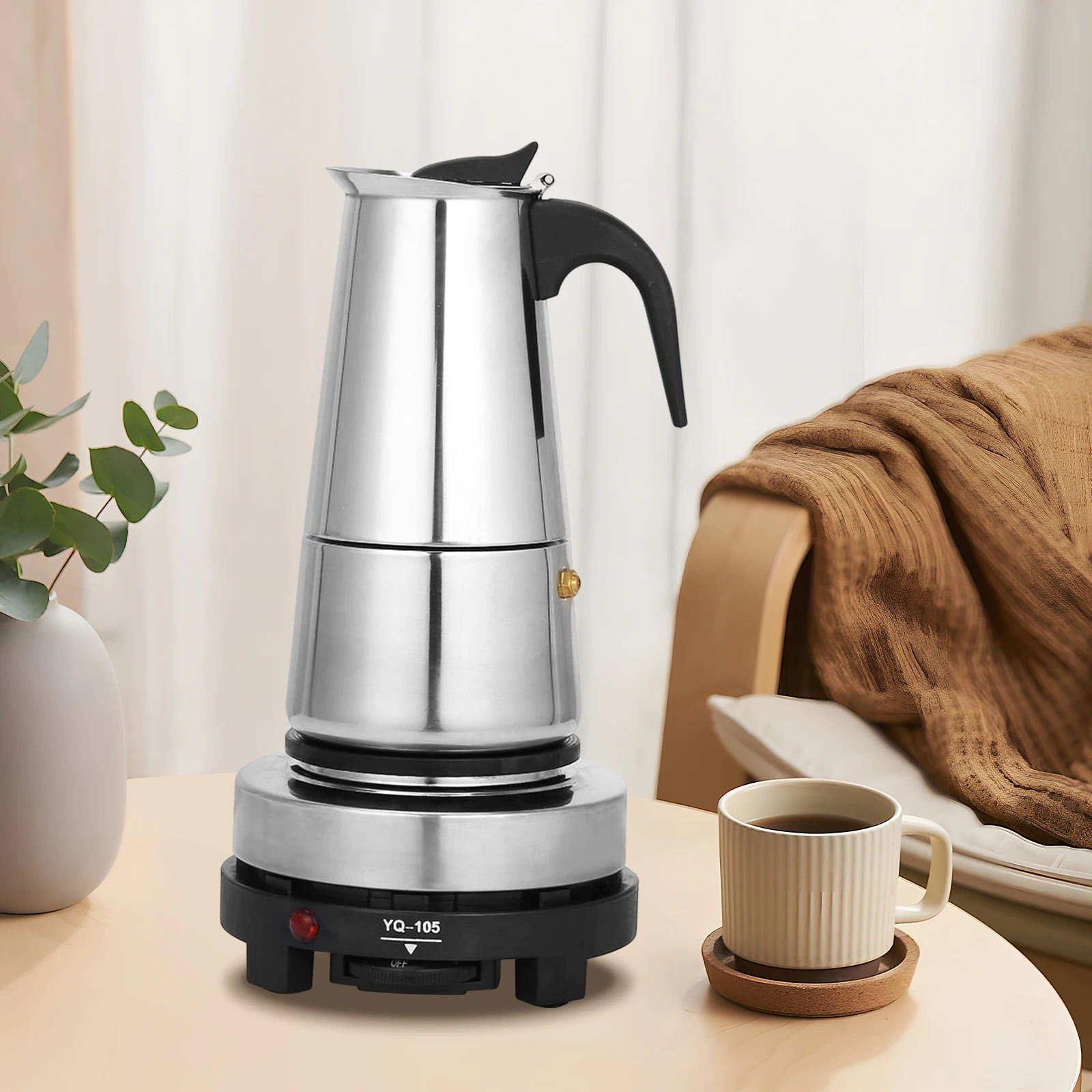 

Silver 500W Stainless Steel Espresso Maker With An Electric Stove And 15.22OZ Large Capacity Espresso Maker