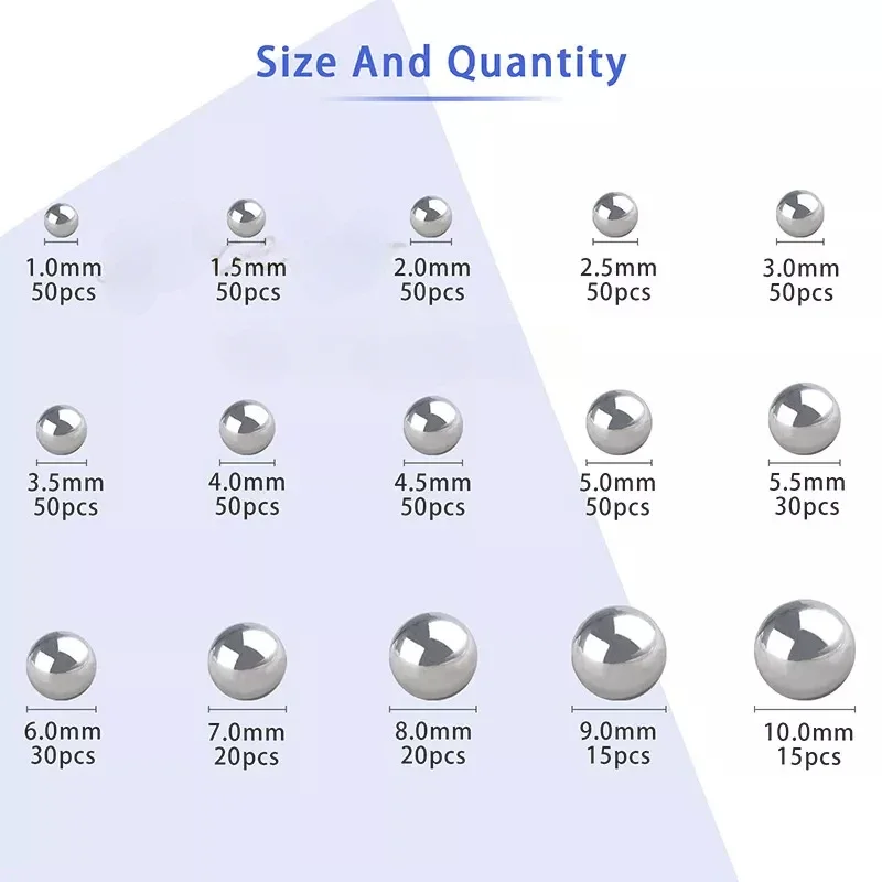 Surtido de bolas de rodamiento de acero, 580 Uds., capa de precisión, rodamiento, bola lisa en miniatura de 1-10mm
