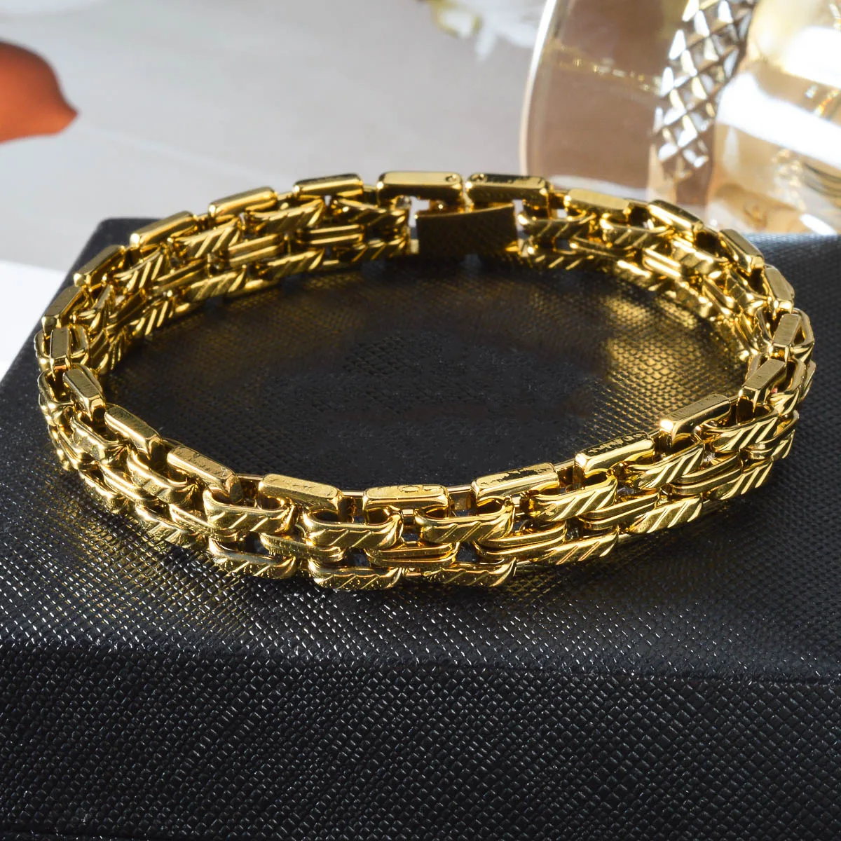 Luxury 24K 9999 Pure Gold real gold Hip Hop Multi-Layer Chain Bracelet Fashion Cuban Men Bracelet