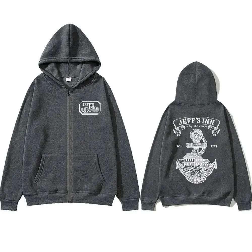 Vintage Skeleton Key Variation Zipper Hoodies Our Flag Means Death Jeff's Inn By The Sea Print Zip Up Jacket Male Fleece Hoodies