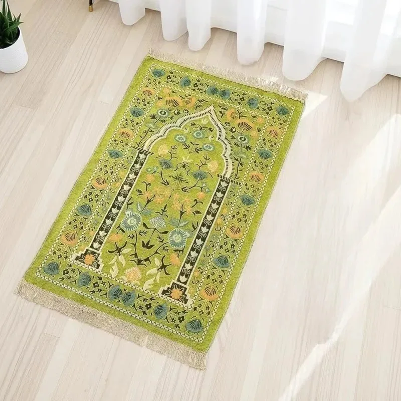 VIKAMA Foldable Muslim Prayer Rug Perfect for Men Women Gifts Vintage Persian Style Gold Muslim Prayer Mat Home Decoration